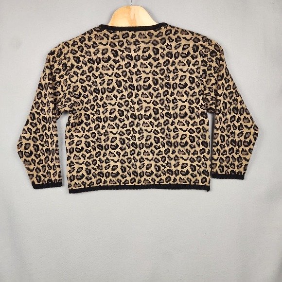 Vintage Tally-Ho Sweater Womens Large Leopard Print Cardigan Button Front 90s - Picture 2 of 11